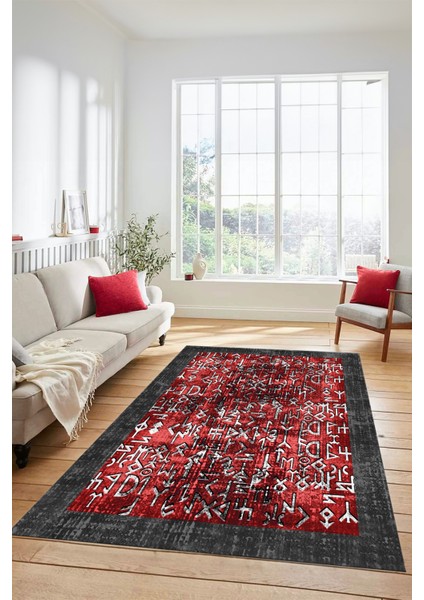 Iskandinav Çerçeve Desenli Modern Yıkanabilir Yolluk Mutfak Salon Halısı, Çerçeveli-16-Antrasit,