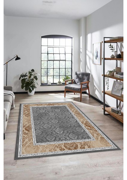 Şık Çerçeve Desenli Modern Yıkanabilir Yolluk Mutfak Salon Halısı, Çerçeveli-21-Kahve, fırsatları