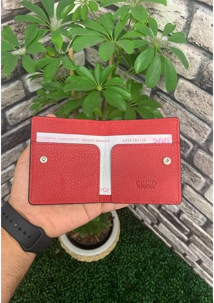 Siyah / Kırmızı Patlı Tasarım Deri Kartlık - GRD2403XW22175