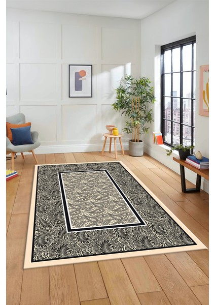 Çiçekli Tasarım Yıkanabilir Kaymaz Taban Çerçeveli Mutfak Salon Halısı, Çerçeveli-37-Krem, fırsatları
