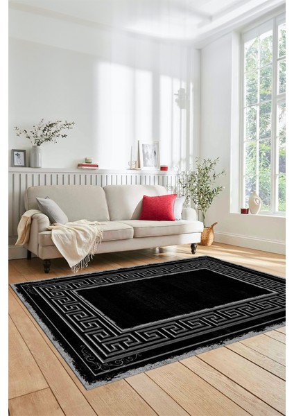 Yeni Tasarım Çerçeve Desenli Modern Yıkanabilir Mutfak Salon Halısı, Çerçeveli-09-Siyah, modelleri