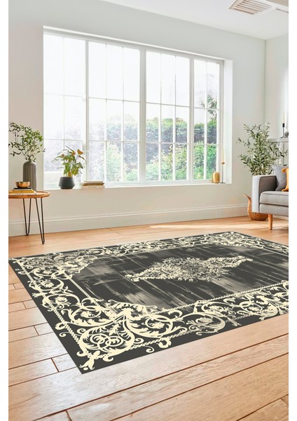 Klasik Çerçeve Desenli Modern Yıkanabilir Yolluk Mutfak Salon Halısı, Çerçeveli-19-Krem, fırsatları