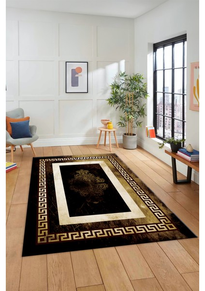 Dijital Baskılı Kaymaz Yıkanabilir Çerçeveli Yolluk Mutfak Salon Halısı, Çerçeveli-02-Kahve,