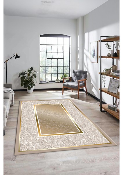 Çiçekli Tasarım Yıkanabilir Kaymaz Taban Çerçeveli Mutfak Salon Halısı, Çerçeveli-37-Gold, fiyatları