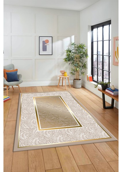 Çiçekli Tasarım Yıkanabilir Kaymaz Taban Çerçeveli Mutfak Salon Halısı, Çerçeveli-37-Gold, fırsatları