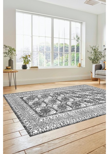 Etnik Çerçeve Desenli Modern Yıkanabilir Yolluk Mutfak Salon Halısı, Çerçeveli-20-Gri, fırsatları