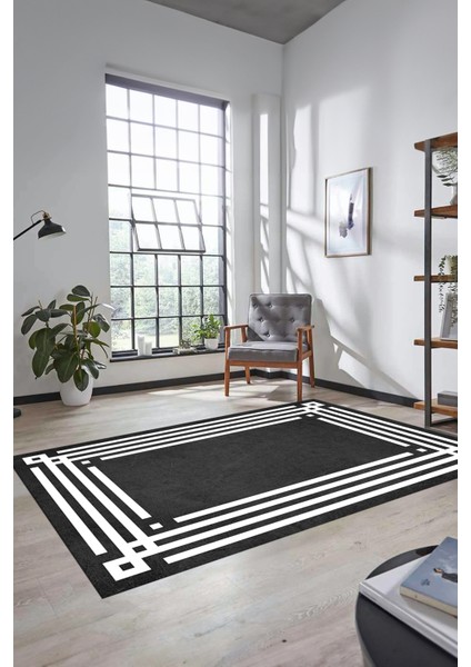 Dijital Baskılı Kaymaz Yıkanabilir Modern Şık Çerçeveli Yolluk Salon Halısı, Çerçeveli-44-Antrasit, fiyatları