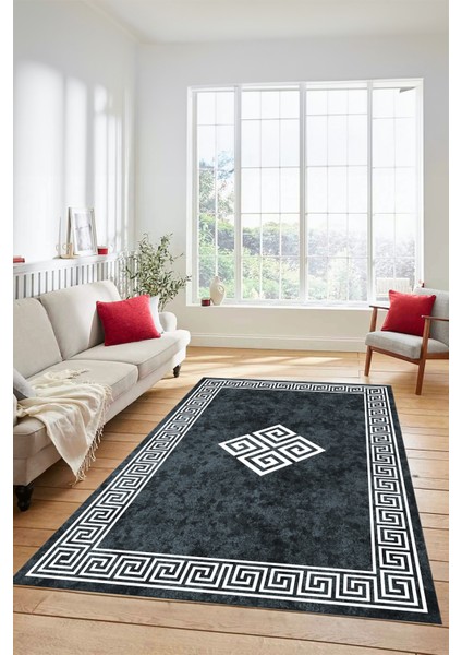 Dijital Baskılı Kaymaz Yıkanabilir Göbekli Çerçeveli Mutfak Salon Halısı, Çerçeveli-01-Füme, modelleri
