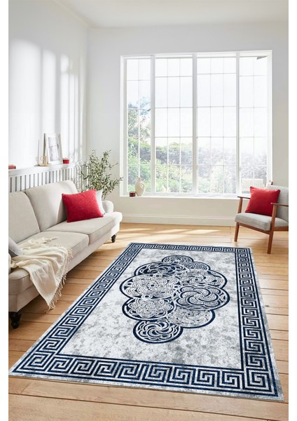 Dijital Baskılı Kaymaz Yıkanabilir Modern Çerçeveli Mutfak Salon Halısı, Çerçeveli-04-Mavi, modelleri