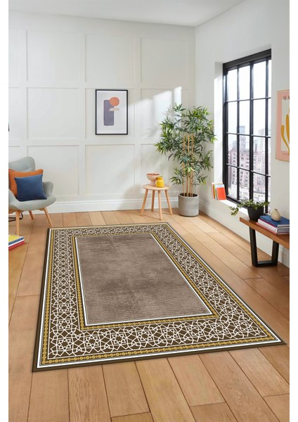 Dijital Baskılı Kaymaz Yıkanabilir Çerçeveli Yolluk Mutfak Salon Halısı, Çerçeveli-35-Kahve, fırsatları