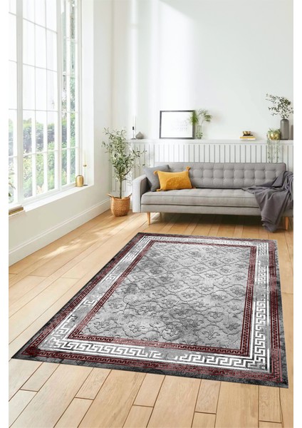 Şık Tasarım Çerçeve Desenli Modern Yıkanabilir Mutfak Salon Halısı, Çerçeveli-10-Bordo, fırsatları