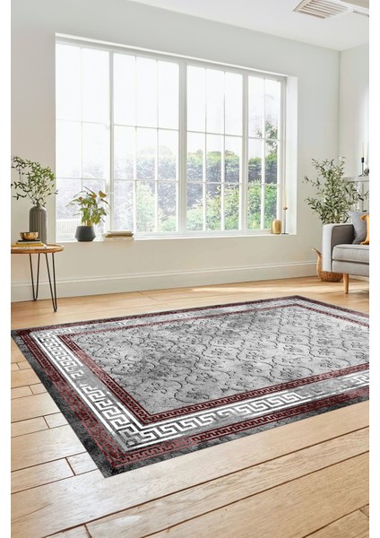 Şık Tasarım Çerçeve Desenli Modern Yıkanabilir Mutfak Salon Halısı, Çerçeveli-10-Bordo, indirimleri