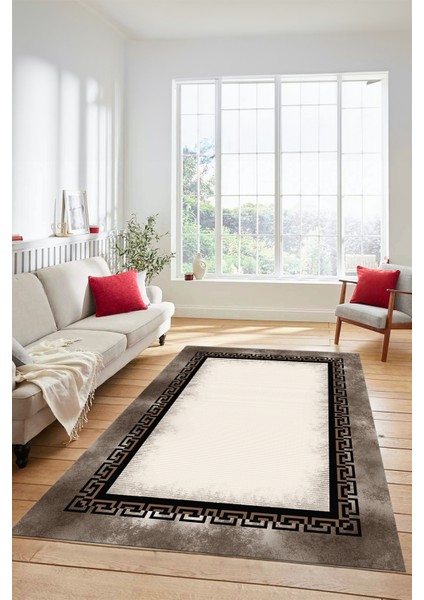 Klasik Tasarım Çerçeve Desenli Modern Yıkanabilir Mutfak Salon Halısı, Çerçeveli-11-Kahve, fiyatları