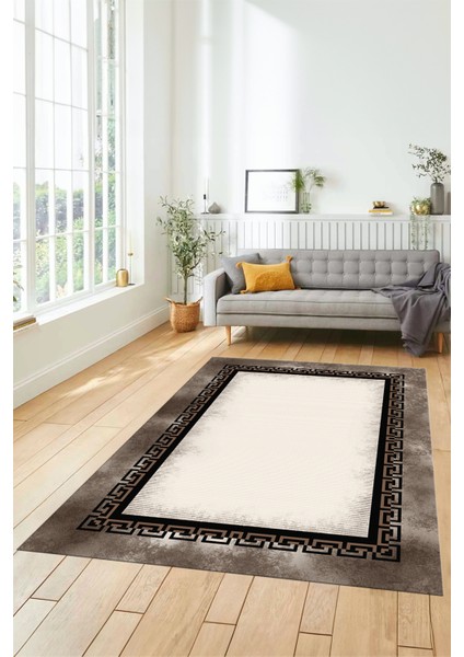 Klasik Tasarım Çerçeve Desenli Modern Yıkanabilir Mutfak Salon Halısı, Çerçeveli-11-Kahve, fırsatları