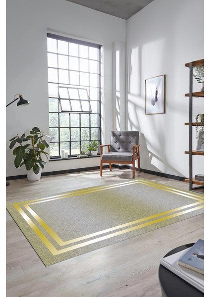 Sade Düz Renk Çerçeveli Yıkanabilir Modern Yolluk Salon Halısı, Çerçeveli-39-Sarı, fiyatları