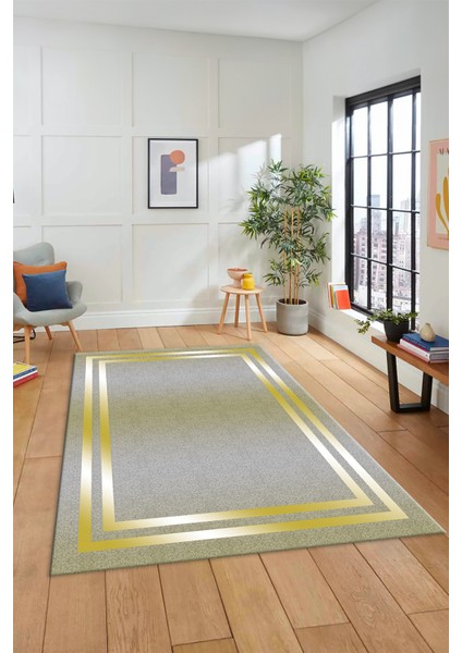 Sade Düz Renk Çerçeveli Yıkanabilir Modern Yolluk Salon Halısı, Çerçeveli-39-Sarı, modelleri