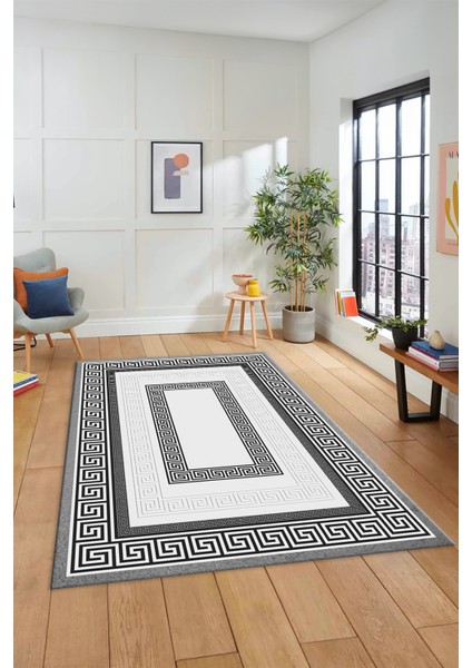 Dijital Baskılı Kaymaz Yıkanabilir Çerçeveli Şık Tasarım Mutfak Salon Halısı, Çerçeveli-03-Gri,