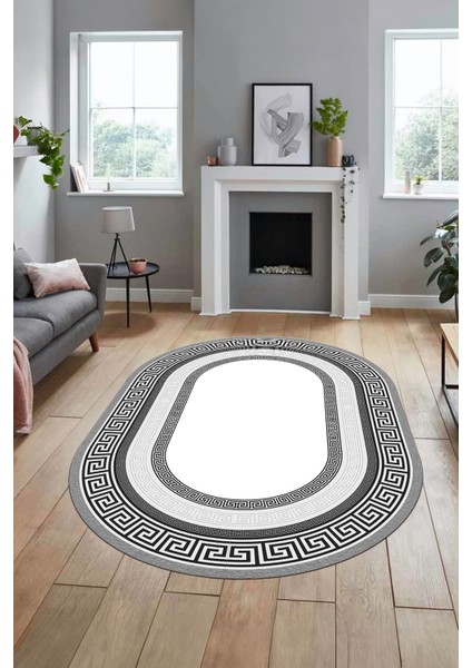 Dijital Kaymaz Yıkanabilir Çerçeveli Şık Tasarım Oval Mutfak Salon Halısı, O-Çerçeveli-03-Gri, modelleri