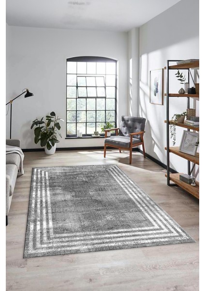 Çerçeveli Modern Desenli Yıkanabilir Kaymaz Yolluk Mutfak Salon Halısı, Çerçeveli-32-Gri, modelleri