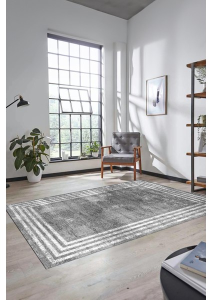 Çerçeveli Modern Desenli Yıkanabilir Kaymaz Yolluk Mutfak Salon Halısı, Çerçeveli-32-Gri, fırsatları