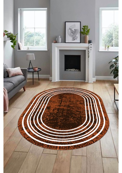 Dijital Kaymaz Yıkanabilir Çerçeveli Yolluk Mutfak Oval Salon Halısı, O-Çerçeveli-08-Kahve, modelleri