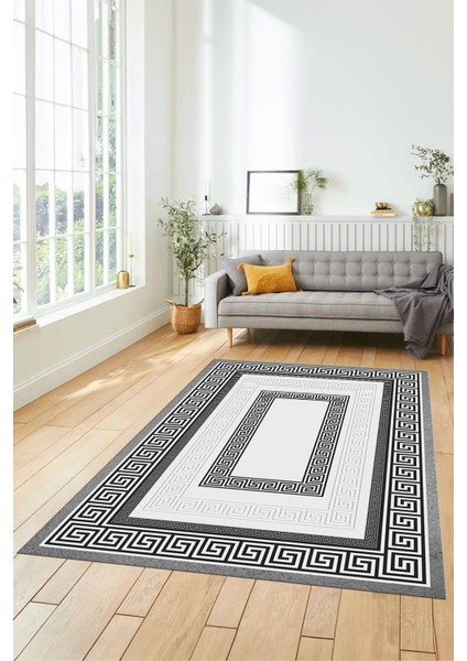 Dijital Baskılı Kaymaz Yıkanabilir Çerçeveli Şık Tasarım Mutfak Salon Halısı, Çerçeveli-03-Gri, indirimleri