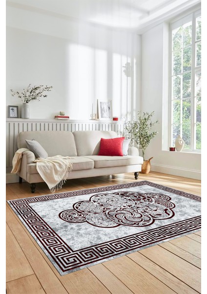Dijital Baskılı Kaymaz Yıkanabilir Modern Çerçeveli Mutfak Salon Halısı, Çerçeveli-04-Bordo, fırsatları