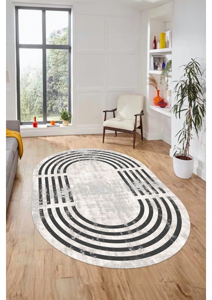 Yeni Tarz Çerçeve Desen Modern Yıkanabilir Yolluk Mutfak Oval Salon Halısı, O-Çerçeveli-15-Krem, indirimleri