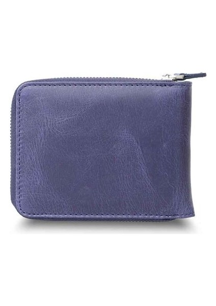 Antique Navy Blue Zipper Horizontal Mini Leather Wallet - GRD2403XW22460