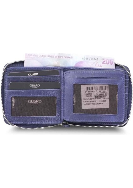 Antique Navy Blue Zipper Horizontal Mini Leather Wallet - GRD2403XW22460