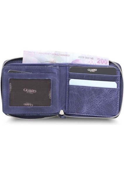 Antique Navy Blue Zipper Horizontal Mini Leather Wallet - GRD2403XW22460