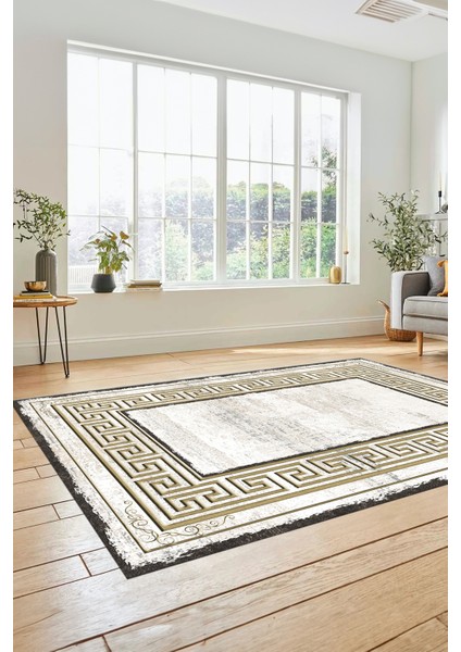 Yeni Tasarım Çerçeve Desenli Modern Yıkanabilir Mutfak Salon Halısı, Çerçeveli-09-Gold, indirimleri