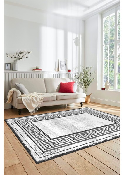 Yeni Tasarım Çerçeve Desenli Modern Yıkanabilir Mutfak Salon Halısı, Çerçeveli-09-Gri, modelleri