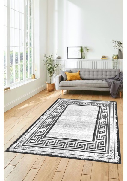 Yeni Tasarım Çerçeve Desenli Modern Yıkanabilir Mutfak Salon Halısı, Çerçeveli-09-Gri, fırsatları