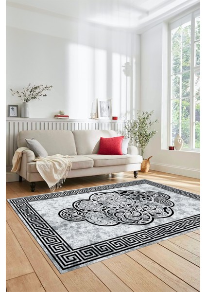 Dijital Baskılı Kaymaz Yıkanabilir Modern Çerçeveli Mutfak Salon Halısı, Çerçeveli-04-Siyah, fırsatları