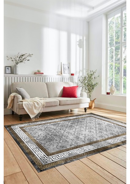 Şık Tasarım Çerçeve Desenli Modern Yıkanabilir Mutfak Salon Halısı, Çerçeveli-10-Kahve, modelleri