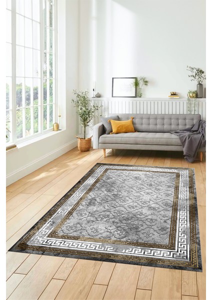 Şık Tasarım Çerçeve Desenli Modern Yıkanabilir Mutfak Salon Halısı, Çerçeveli-10-Kahve, fırsatları