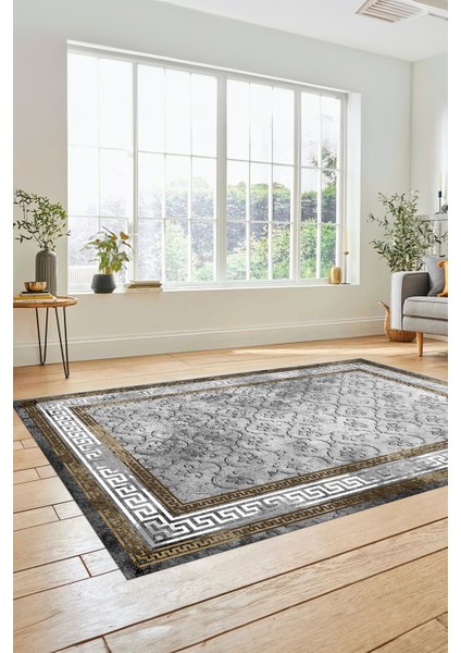 Şık Tasarım Çerçeve Desenli Modern Yıkanabilir Mutfak Salon Halısı, Çerçeveli-10-Kahve, indirimleri