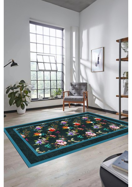 Çiçekli Çerçeve Desen Yıkanabilir Kaymaz Yolluk Mutfak Salon Halısı, Çerçeveli-27-Mavi, fırsatları