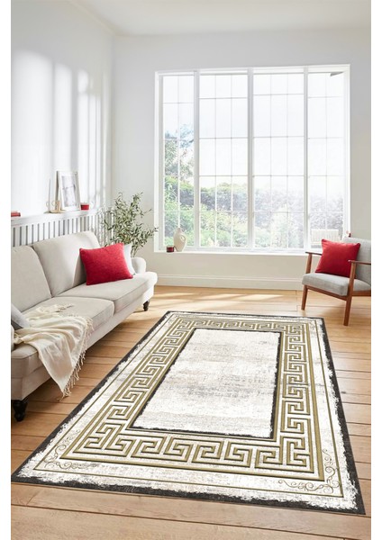 Yeni Tasarım Çerçeve Desenli Modern Yıkanabilir Mutfak Salon Halısı, Çerçeveli-09-Gold, fiyatları