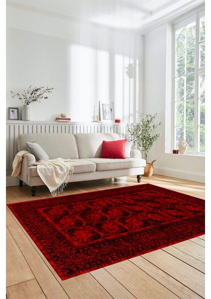Etnik Çerçeve Desenli Modern Yıkanabilir Yolluk Mutfak Salon Halısı, Çerçeveli-20-Kırmızı, fiyatları