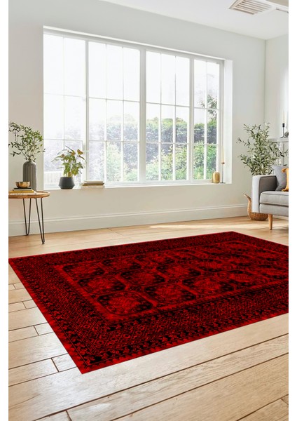 Etnik Çerçeve Desenli Modern Yıkanabilir Yolluk Mutfak Salon Halısı, Çerçeveli-20-Kırmızı, fırsatları