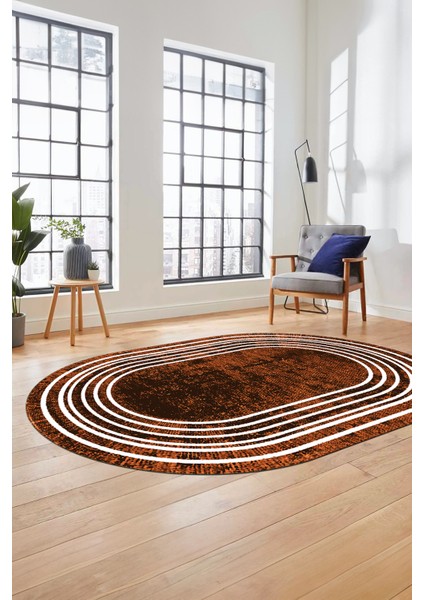 Dijital Kaymaz Yıkanabilir Çerçeveli Yolluk Mutfak Oval Salon Halısı, O-Çerçeveli-08-Kahve, fiyatları