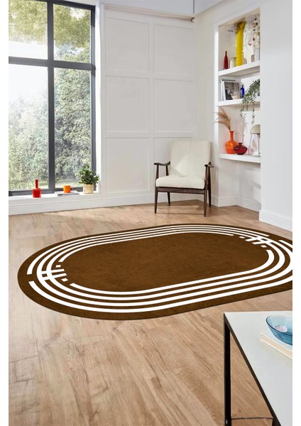Dijital Kaymaz Yıkanabilir Modern Şık Çerçeveli Oval Yolluk Salon Halısı, O-Çerçeveli-44-Kahve, fiyatları
