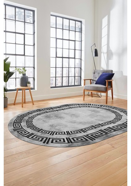 Dijital Kaymaz Taban Yıkanabilir Çerçeveli Oval Mutfak Salon Halısı, O-Çerçeveli-05-Gri, fiyatları