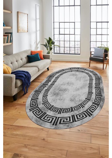 Dijital Kaymaz Taban Yıkanabilir Çerçeveli Oval Mutfak Salon Halısı, O-Çerçeveli-05-Gri, indirimleri