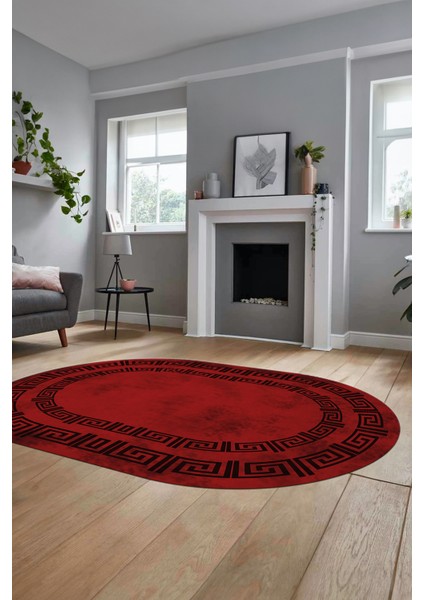 Dijital Kaymaz Taban Yıkanabilir Çerçeveli Oval Mutfak Salon Halısı, O-Çerçeveli-05-Bordo, fırsatları