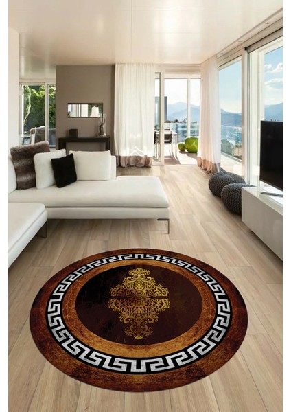 Dijital Kaymaz Yıkanabilir Çerçeveli Yolluk Yuvarlak Mutfak Salon Halısı, Y-Çerçeveli-02-Gold, fiyatları