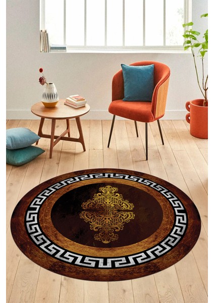 Dijital Kaymaz Yıkanabilir Çerçeveli Yolluk Yuvarlak Mutfak Salon Halısı, Y-Çerçeveli-02-Gold, modelleri