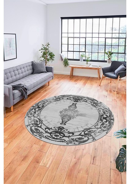 Klasik Çerçeve Desen Modern Yıkanabilir Yolluk Mutfak Yuvarlak Salon Halısı, Y-Çerçeveli-19-Gri, modelleri